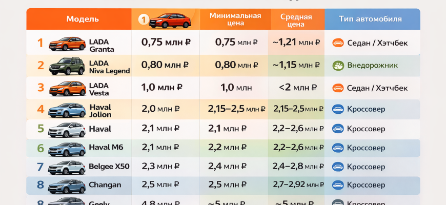 Топ-10 самых продаваемых автомобилей 2025