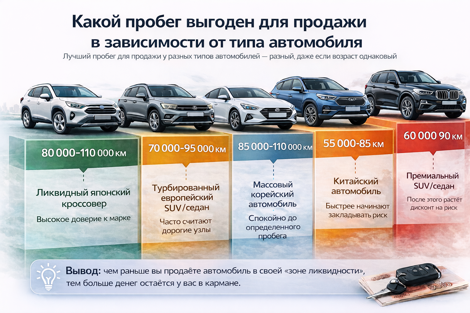 Выгодный пробег для продажи разных типов автомобилей — кроссоверы, седаны, премиум