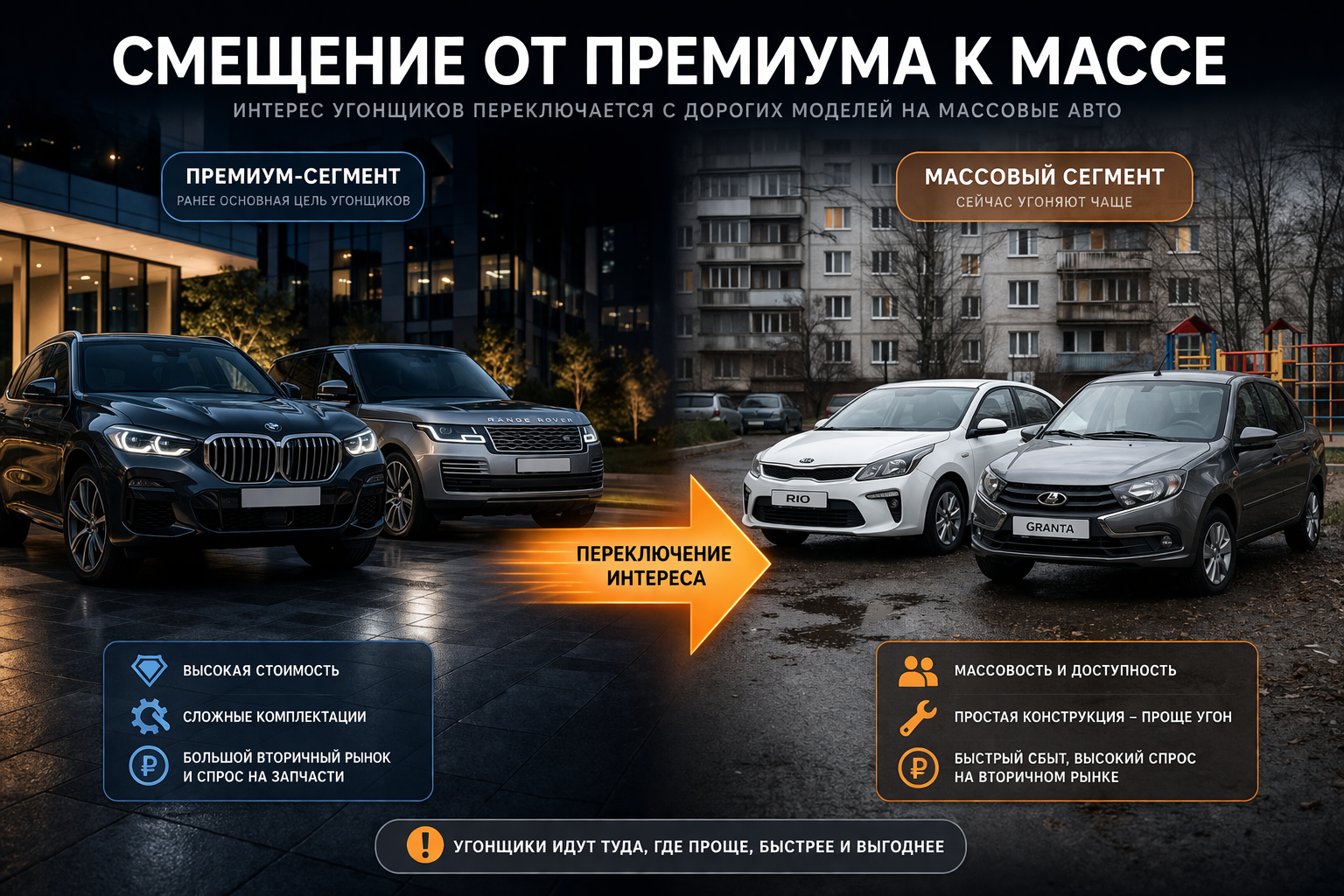 смещение интереса угонщиков от премиальных к массовым автомобилям смещение интереса угонщиков от премиума к массовым автомобилям