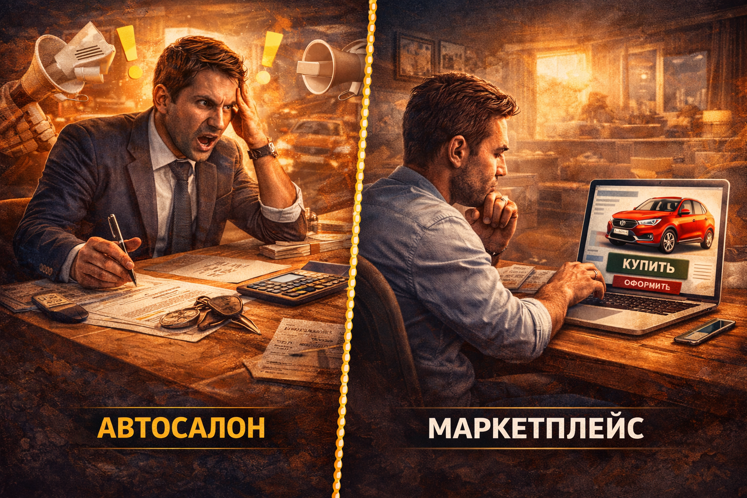Покупка авто онлайн и в автосалоне — сравнение сценариев Сравнение покупки автомобиля в автосалоне и онлайн через маркетплейс: менеджер навязывает услуги, покупатель спокойно выбирает машину за ноутбуком
